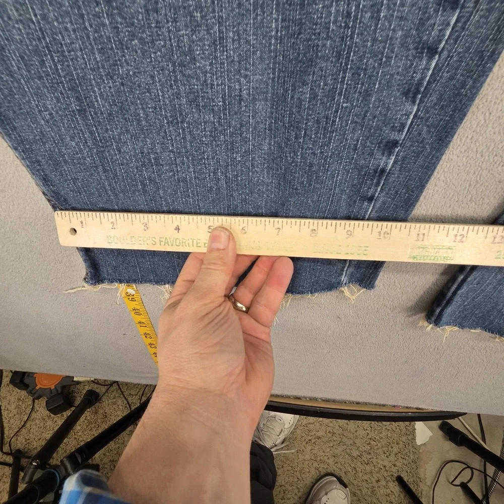 Chaps Denim Jeans Mens 40x27‎ Blue Carpenter Relaxed Straight Raw Hem Distressed